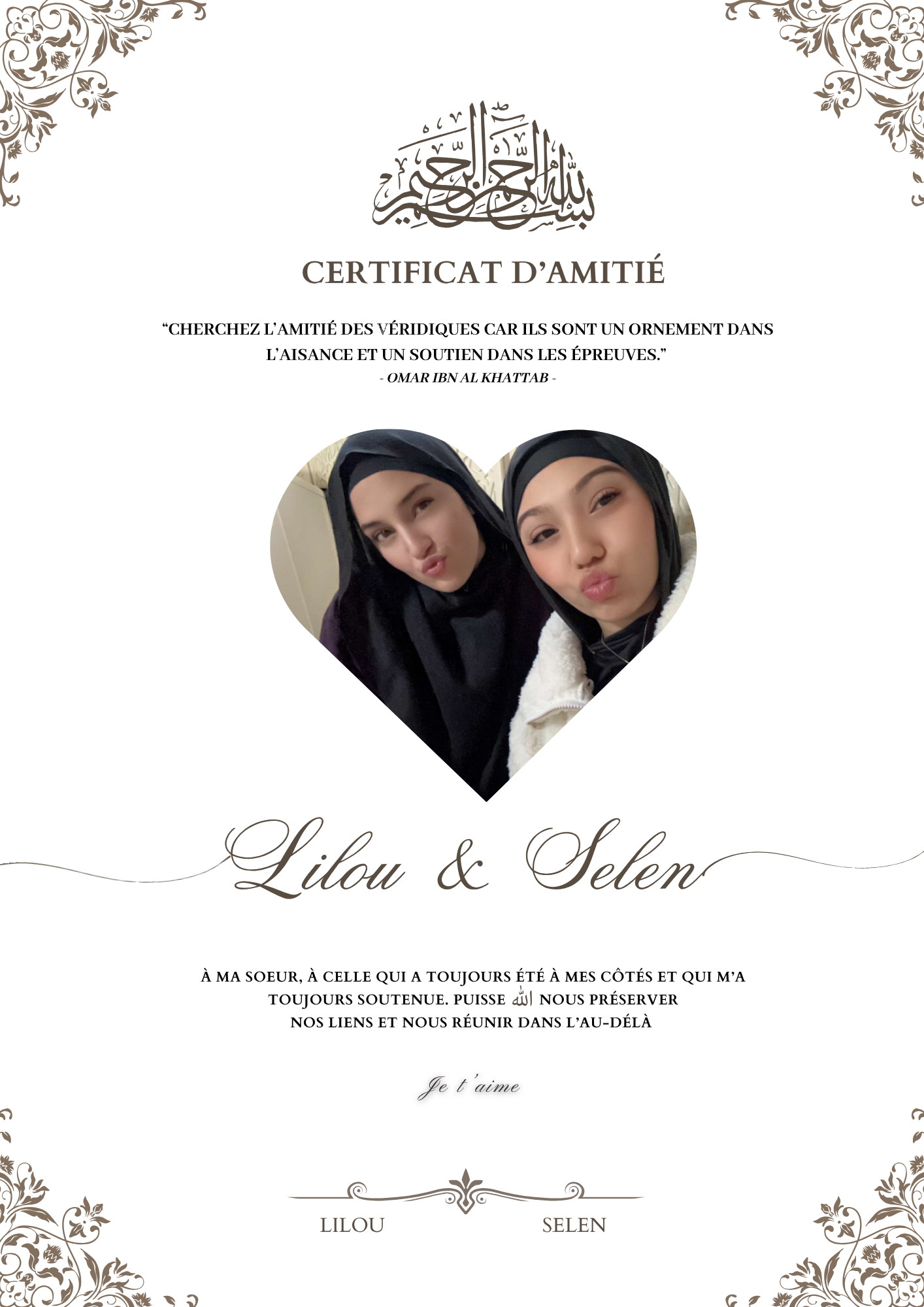 Certificat Amitié
